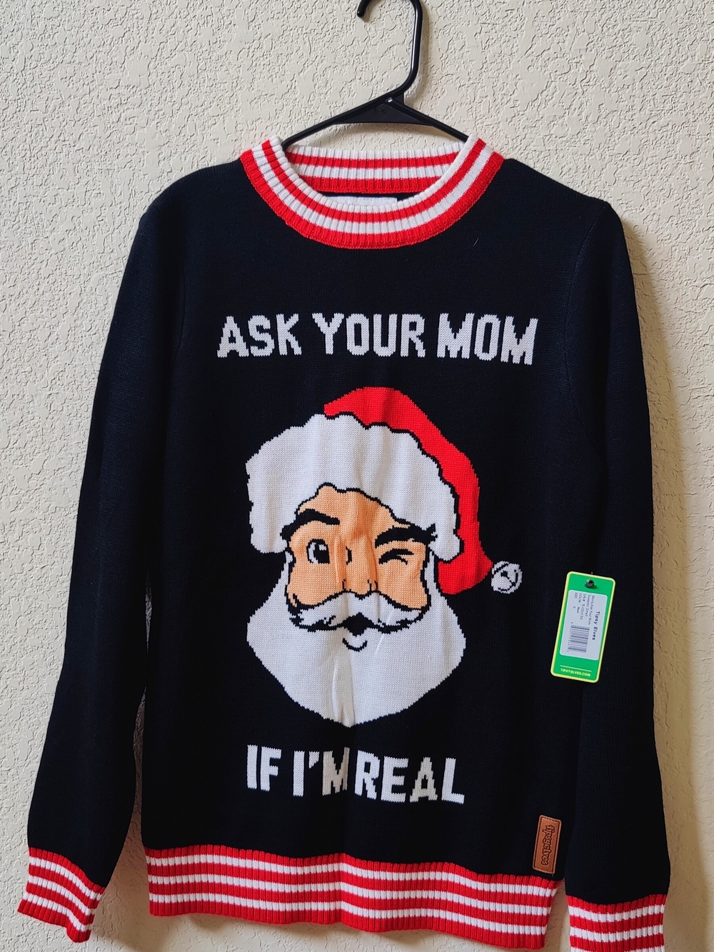 Tipsy Elves Mens Small NWT Ugly Christmas Sweater Santa Ask Your Mom If I'm Real